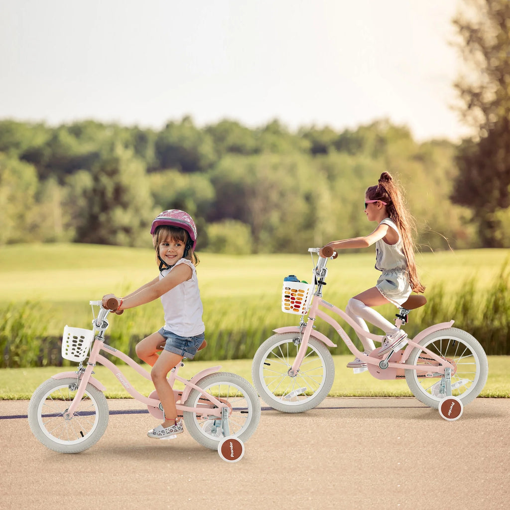 14'' Kids Bike with Training Wheels & Basket Pink Z297
