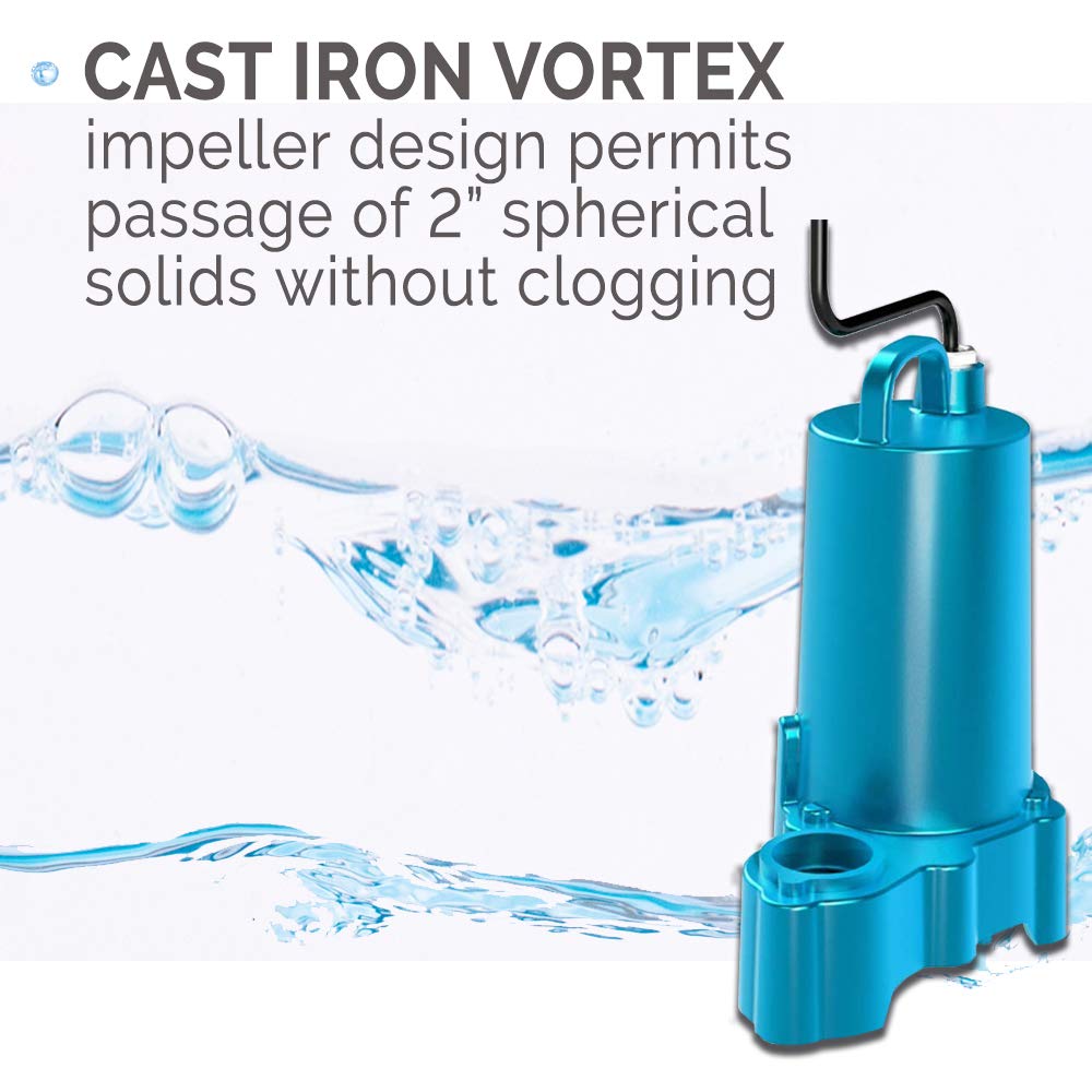 Submersible Effluent Pump, 1/2 hp, 240V, 1 Phase, 20' Cord B9943
