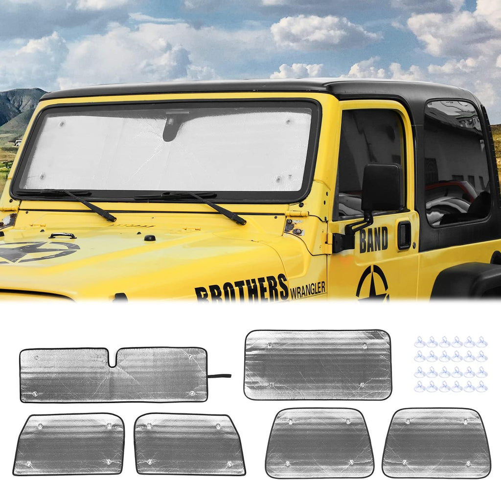 Windshield Sun Shade Sun Visor for Jeep Wrangler TJ, 6PCs Pack of 2 F9789