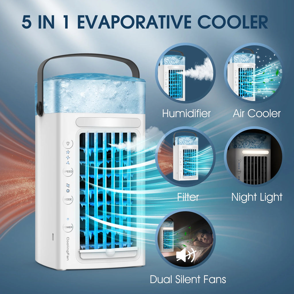 Portable Air Conditioner Desk Fan Humidifier 3 Speeds LED Light G9663