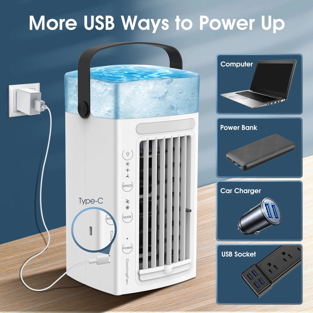 Portable Air Conditioner Desk Fan Humidifier 3 Speeds LED Light G9663