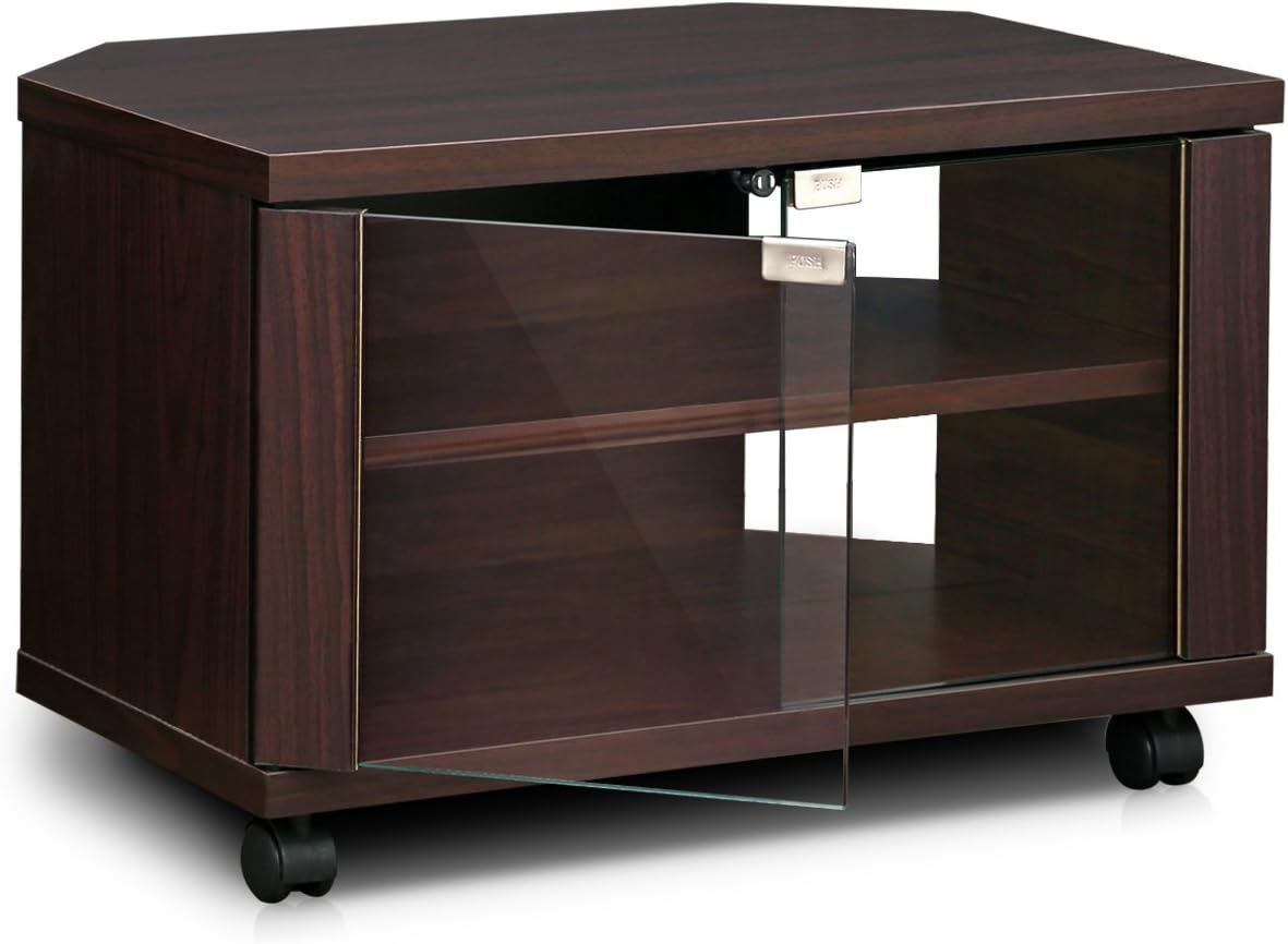 3-Tier TV Stand with Glass Doors and Casters, Espresso A637993
