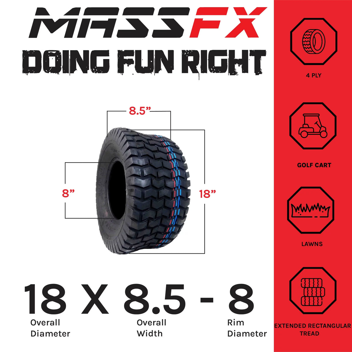 18x8.5-8 4 Ply Turf Tires 4 Pack K24594