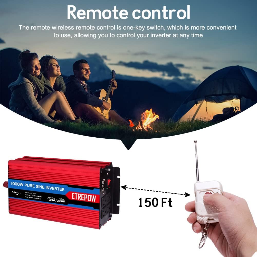 1000 Watt Pure Sine Wave Power Inverter 12V DC to 110V AC N3192