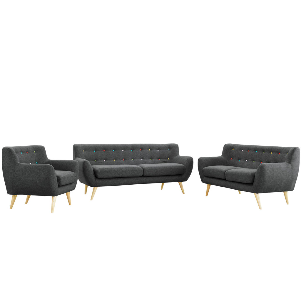 Grey Fabric Three PCS Living Room Set O448