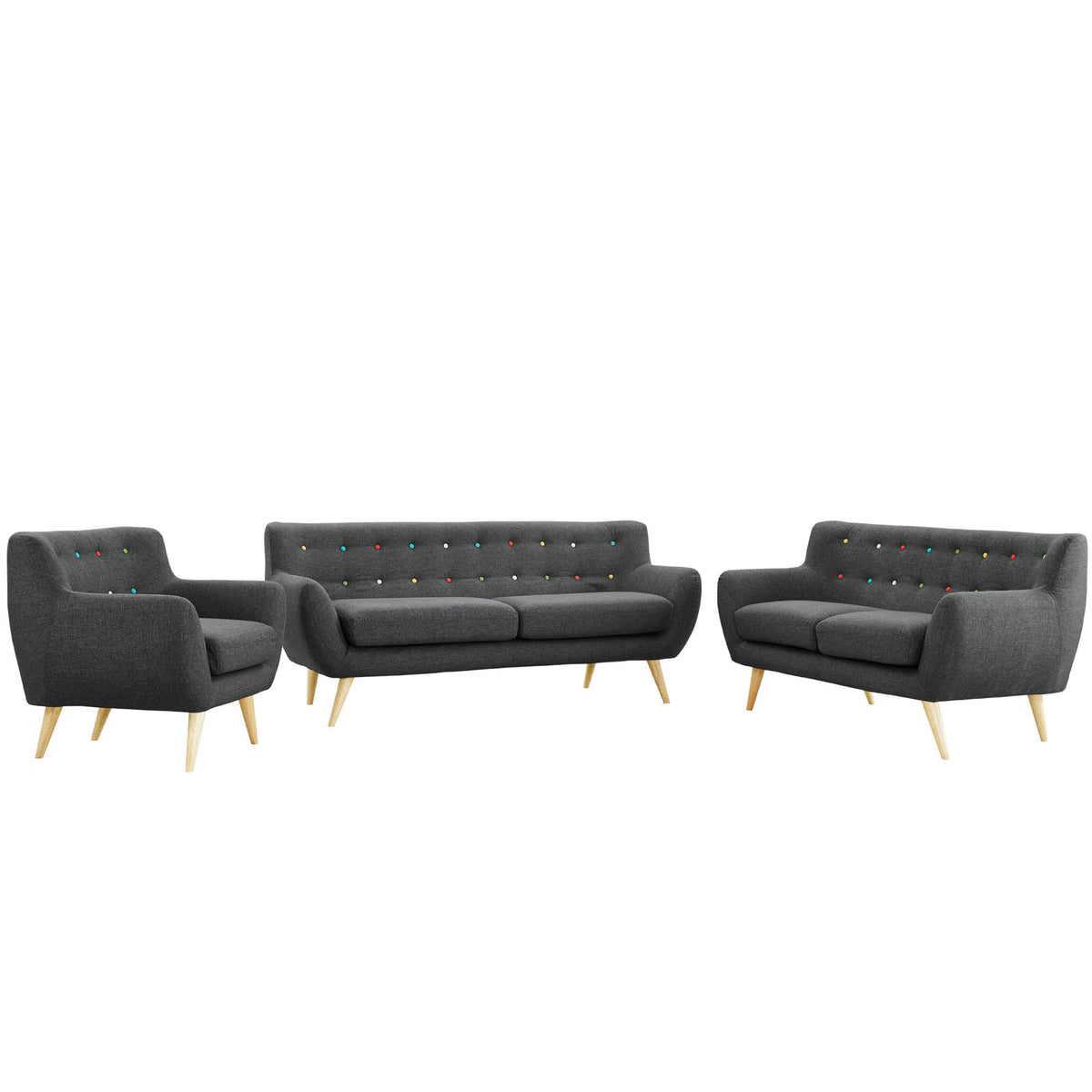 Grey Fabric Three PCS Living Room Set O448