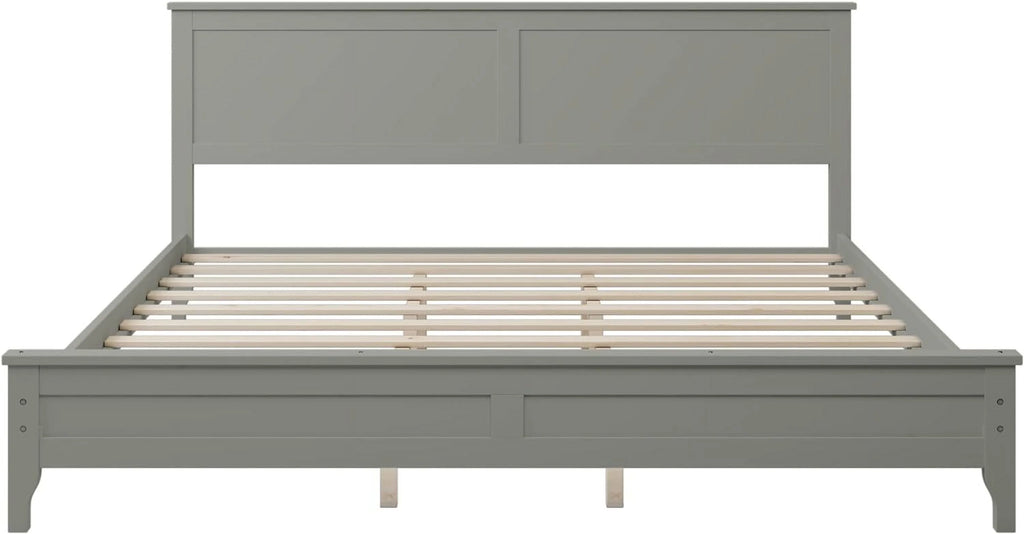 Gray Solid Wood Platform Bed Frame with Headboard H4129