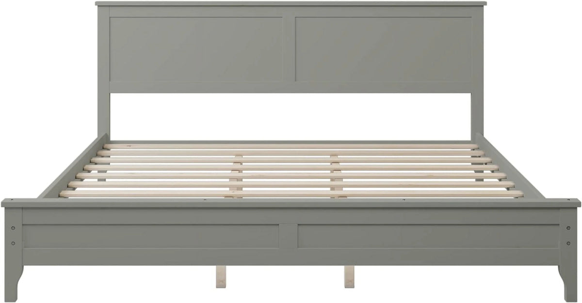 Gray Solid Wood Platform Bed Frame with Headboard H4129