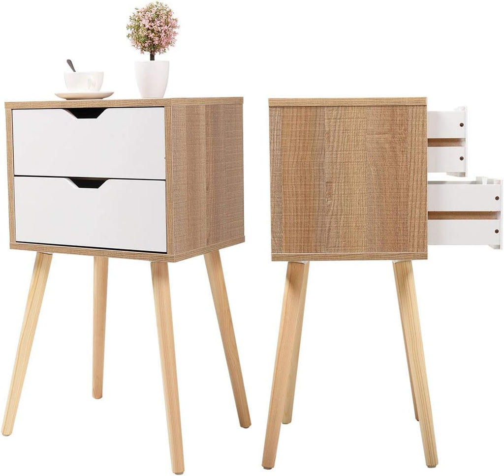 Grey Wood 2 Drawer Nightstand End Table D148