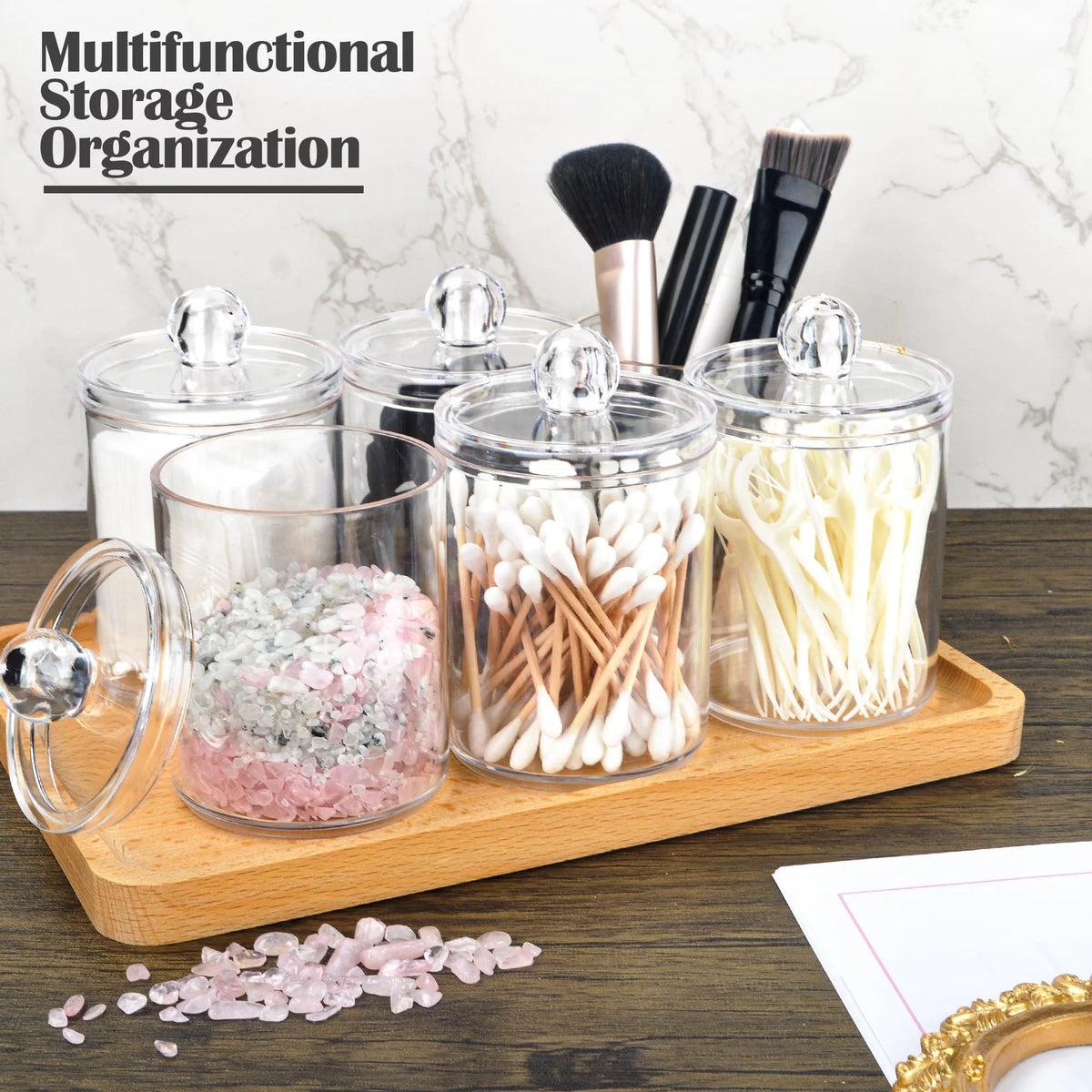 6 Pcs Cotton Swab Ball Pad Holder Clear Makeup Organizer S146