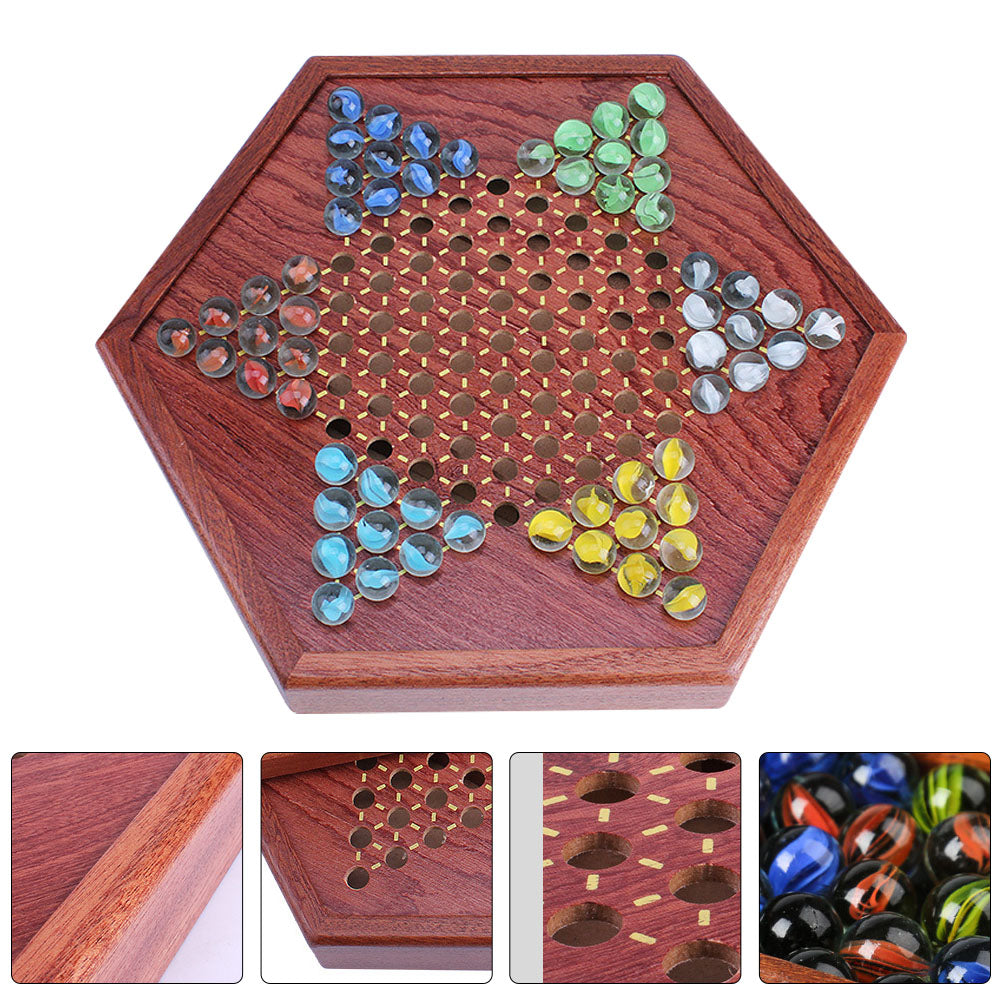 Chinese Checkers Wooden Board Game with Drawer Glass Marbles M810