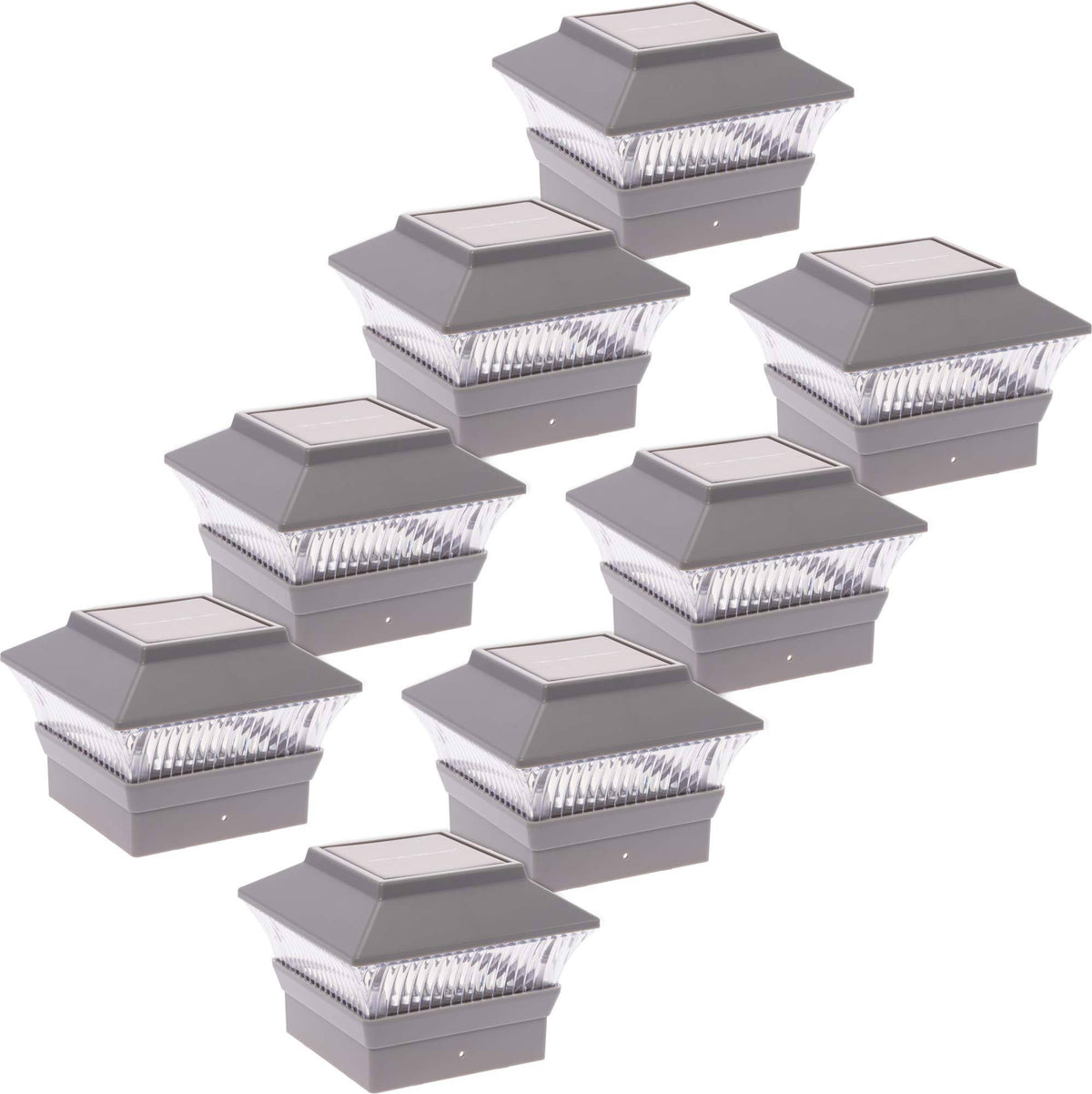 8 Pack Solar Powered LED Fence Post Cap for 4x4 or 5x5 Posts (Gray) E30915