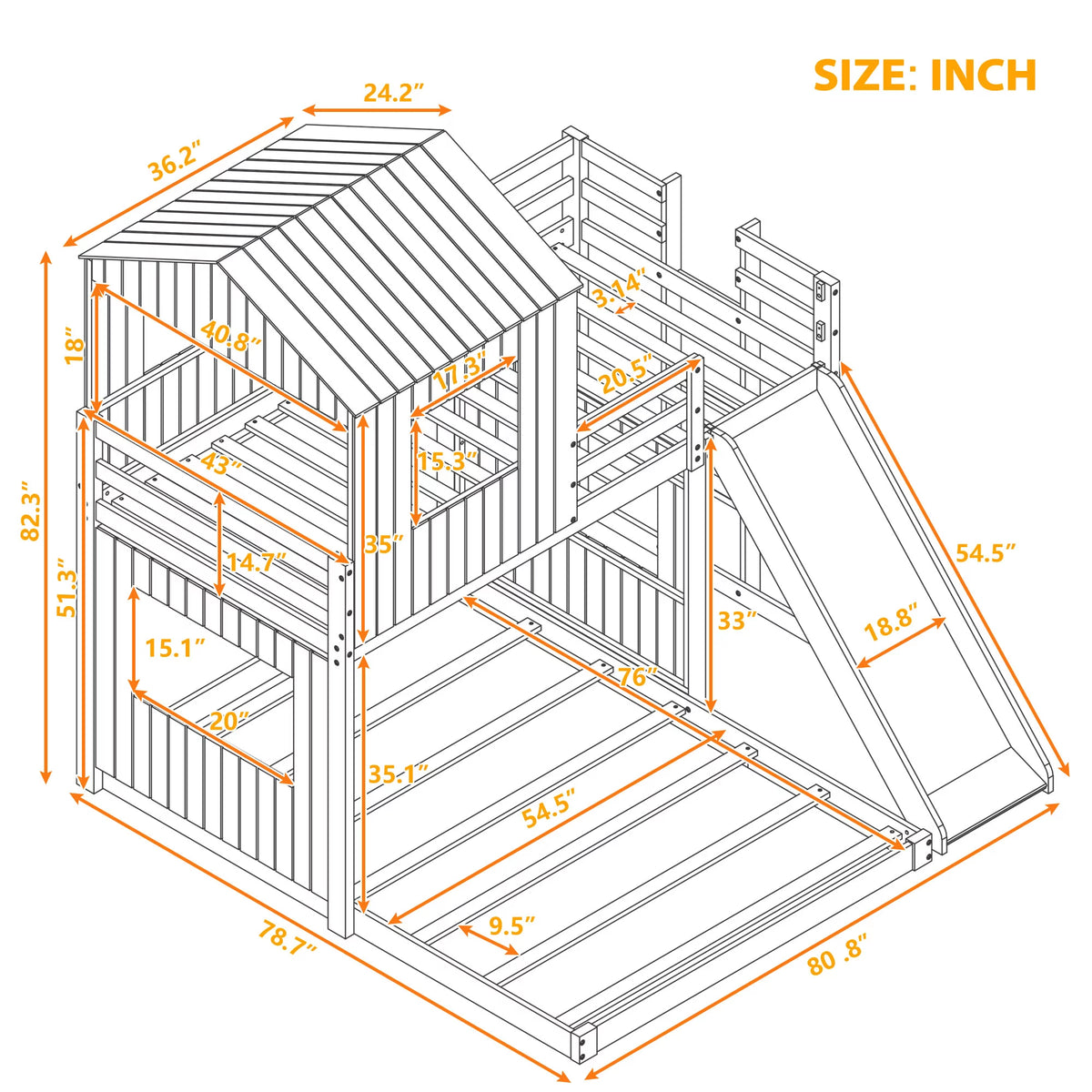 White Wooden Twin Over Full Bunk Bed with Ladder, Slide and Guardrails A17617