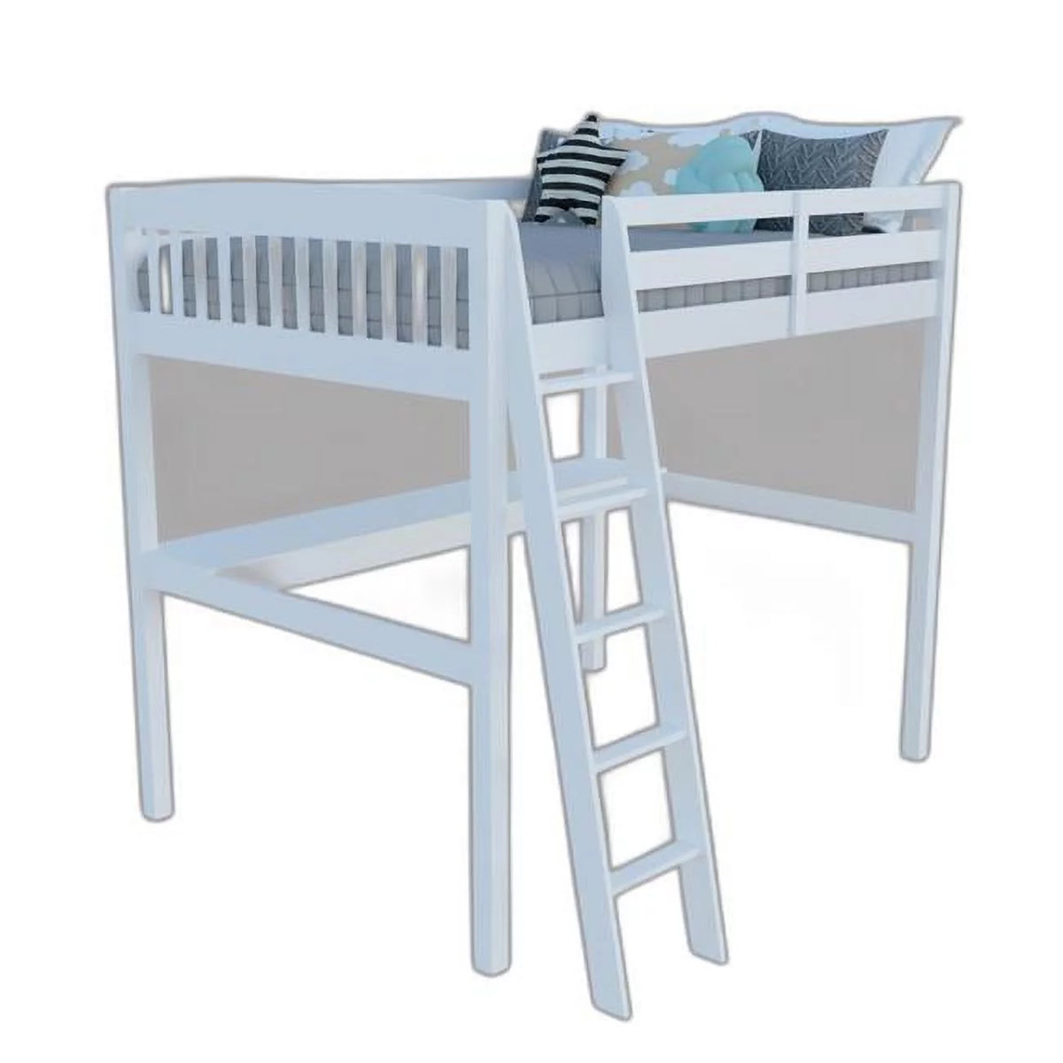 White Solid Wood Full Size Loft Bed with Desk & Storage V6271