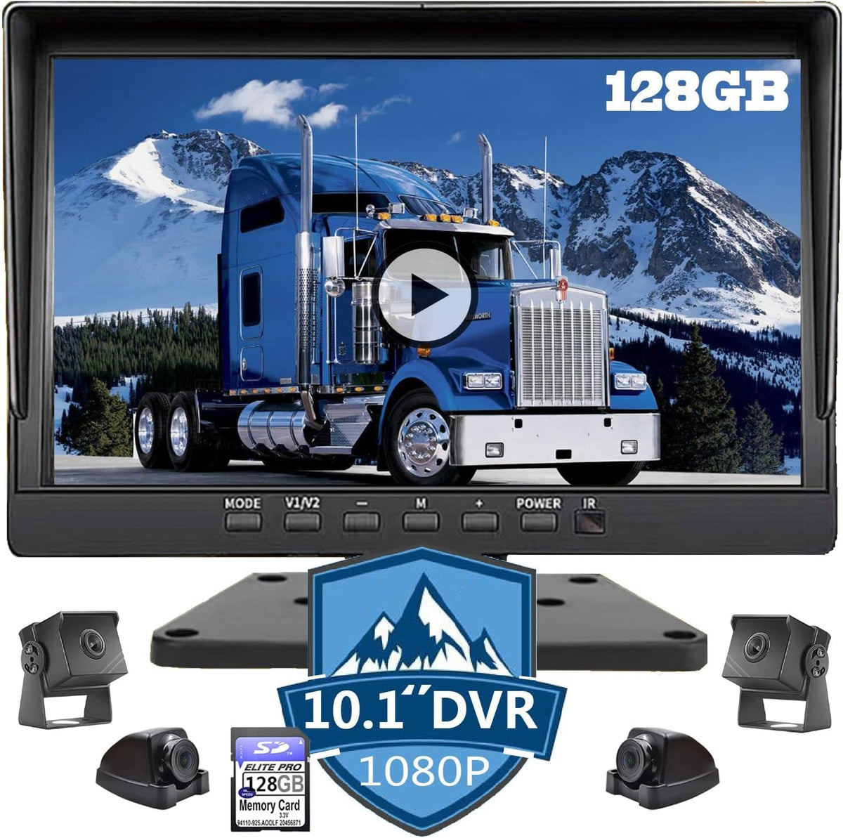 10.1 inch 1080P 4 Split Backup Camera Monitor with Built-in Recorder V702967