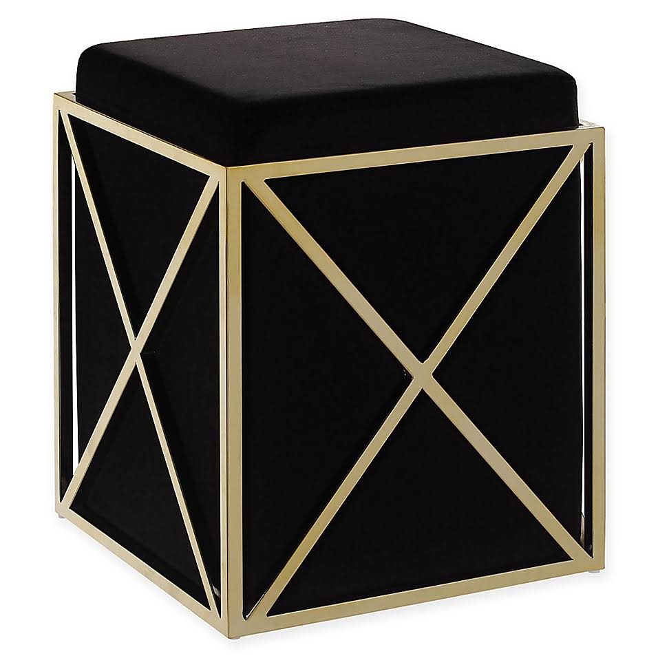 Black Velvet Square Ottoman A6439