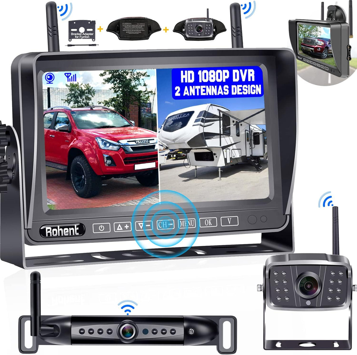 Wireless Backup Camera System with 7 Inch Monitor and 2 Cameras Z3491