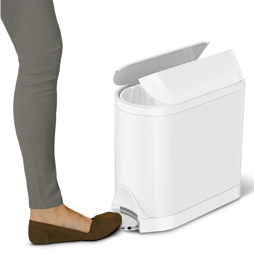 White Stainless Steel Butterfly Lid Bathroom Trash Can T283812