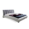 White Faux Leather Grey Fabric Tufted Platform Bed H659