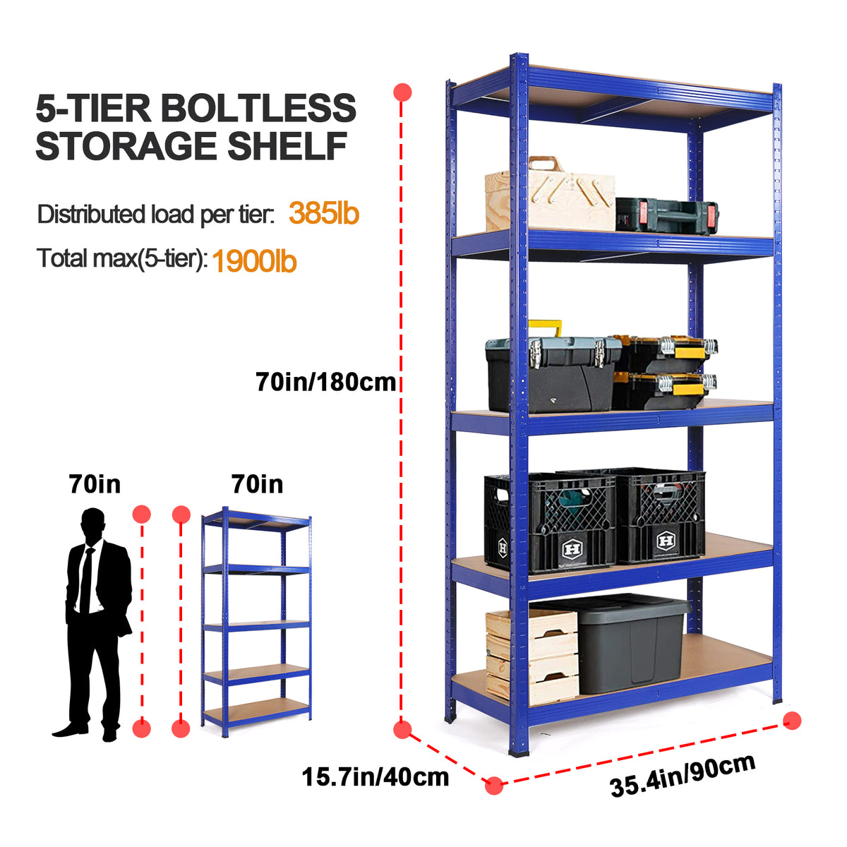 5 Tier Heavy Duty Metal Storage Shelving Unit, Blue F7315