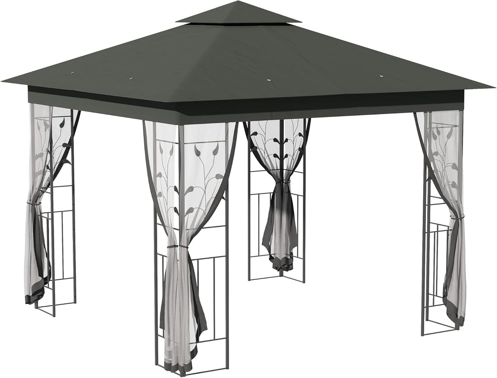Grey 10' x 10' Outdoor Patio Gazebo Canopy with Steel Frame V94791
