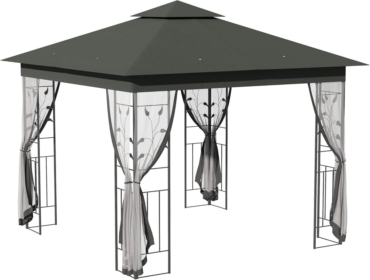 Grey 10' x 10' Outdoor Patio Gazebo Canopy with Steel Frame V94791