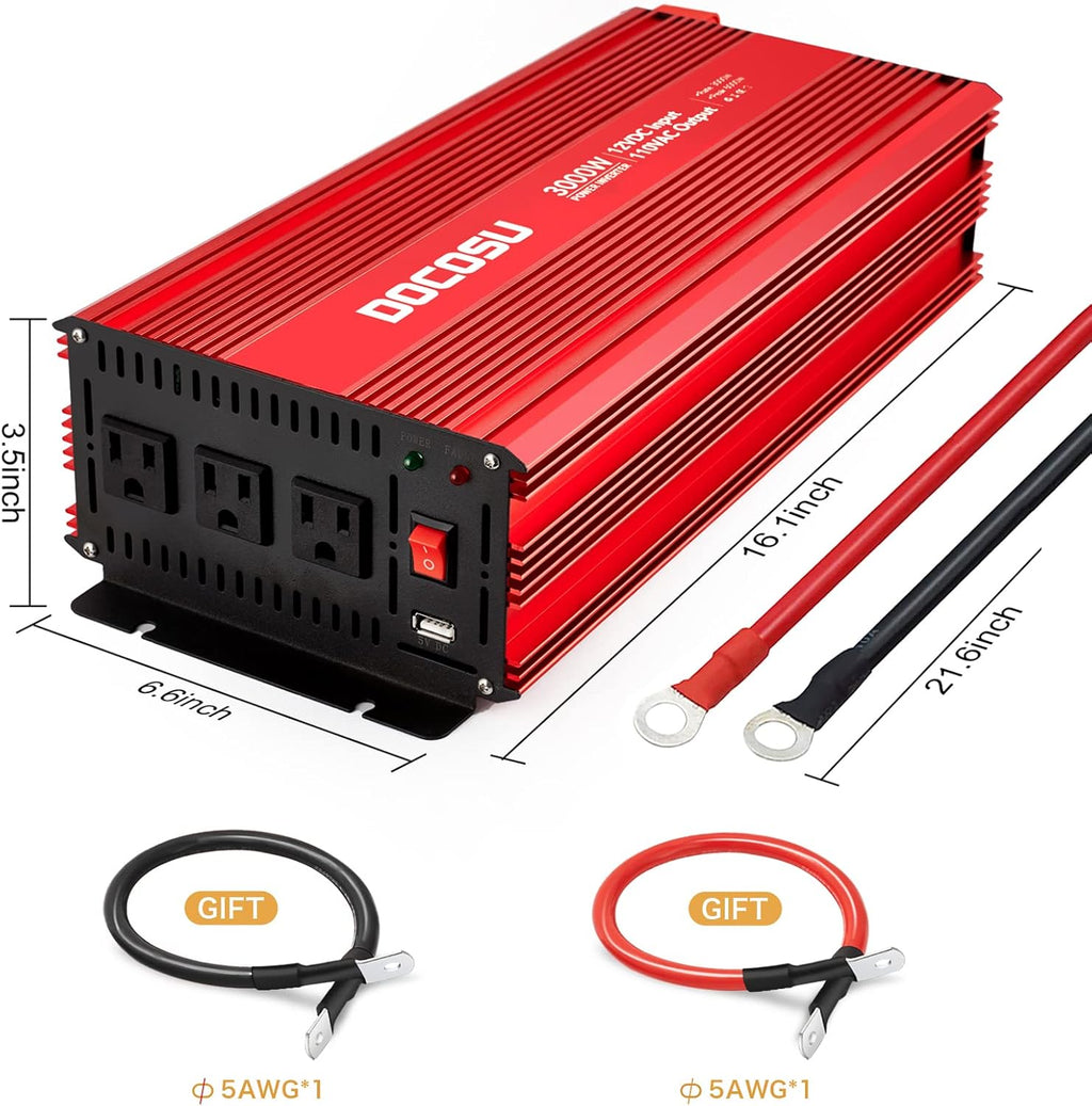 3000W Power Inverter with Dual AC Outlets & USB Port, DC12 to 24V, Modified Sine Wave K6690