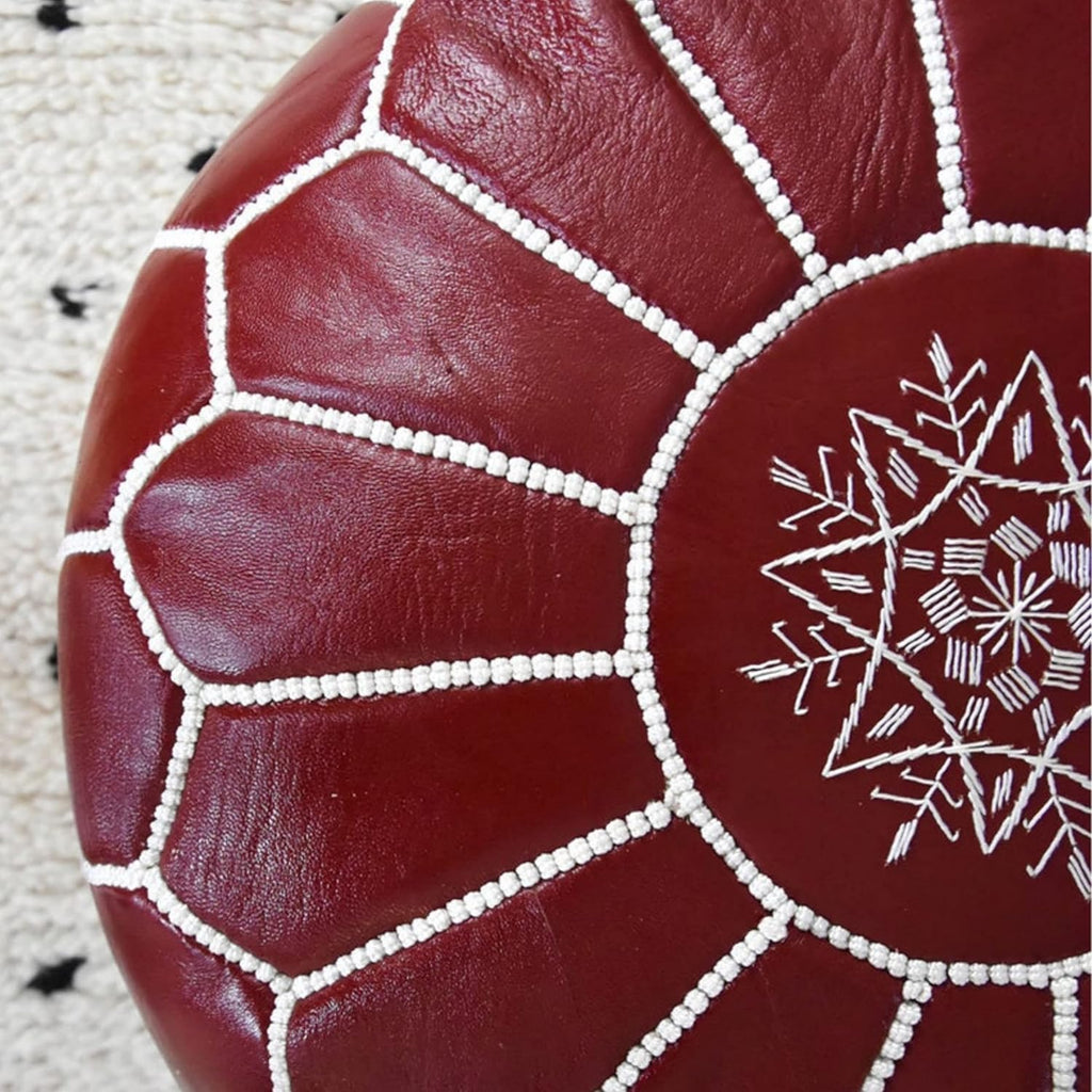Round Moroccan Pouf Cover Genuine Leather Hand Stitched X693
