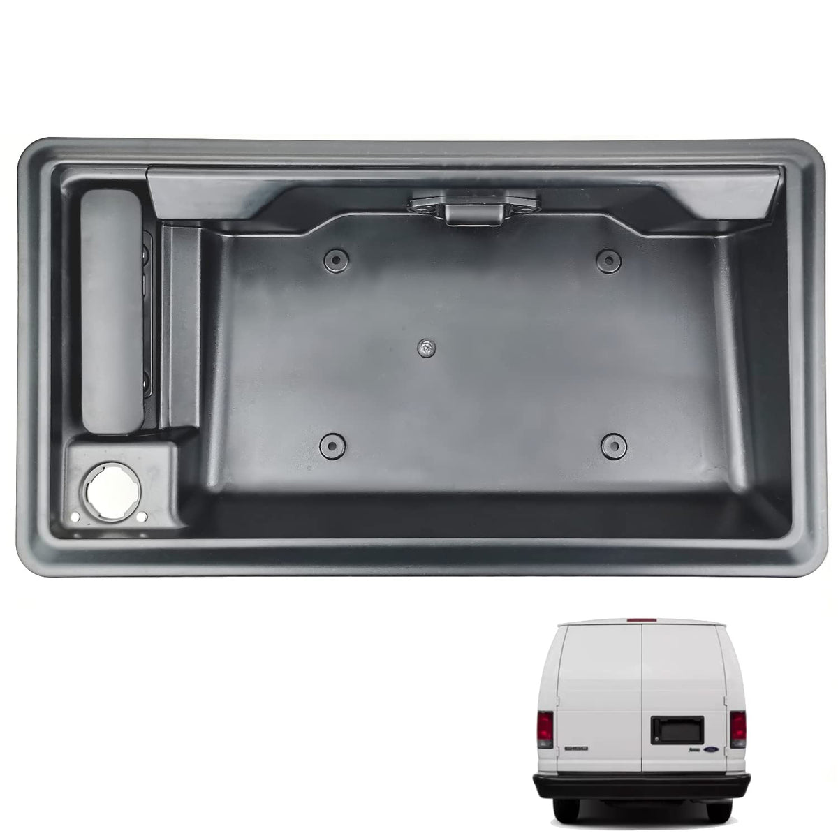 Right Side Rear Exterior Cargo Door Handle & License Plate Housing Frame Bracket for 08-21 Ford E150 E250 E350 E450, Pack of 2 W991