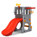Red Gray Yellow Children Castle Slide with Basketball Hoop and Telescope J905