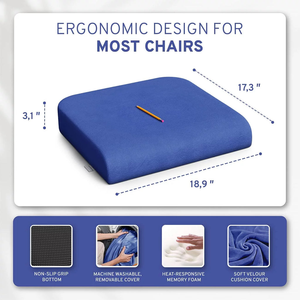 Extra Large Firm Memory Foam Seat Cushion 19x18x3" Navy V942146