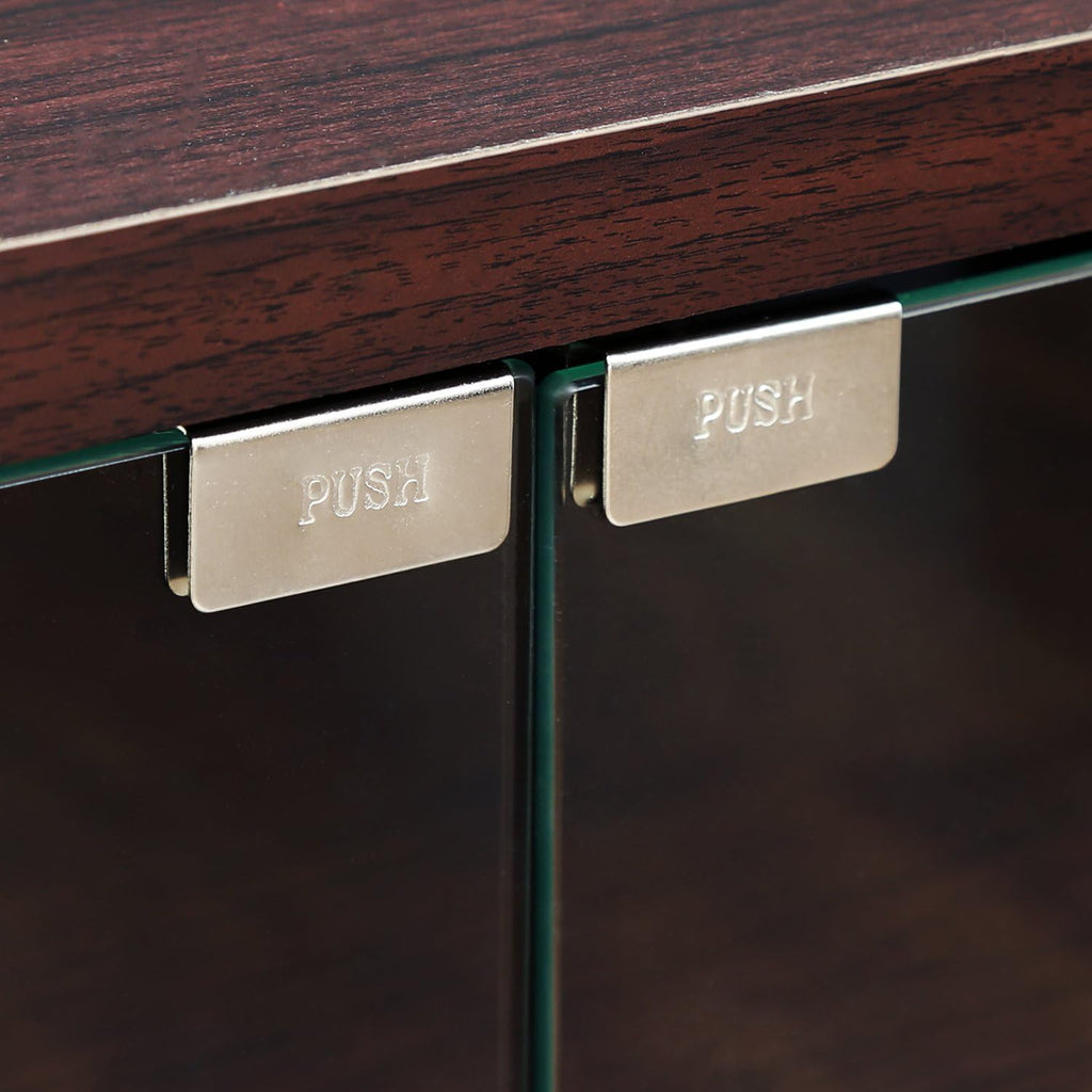 3-Tier TV Stand with Glass Doors and Casters, Espresso A637993
