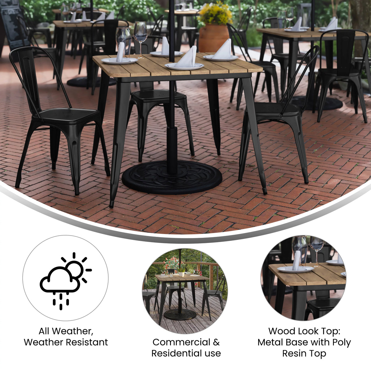 Indoor/Outdoor Dining Table with Umbrella Hole T1782