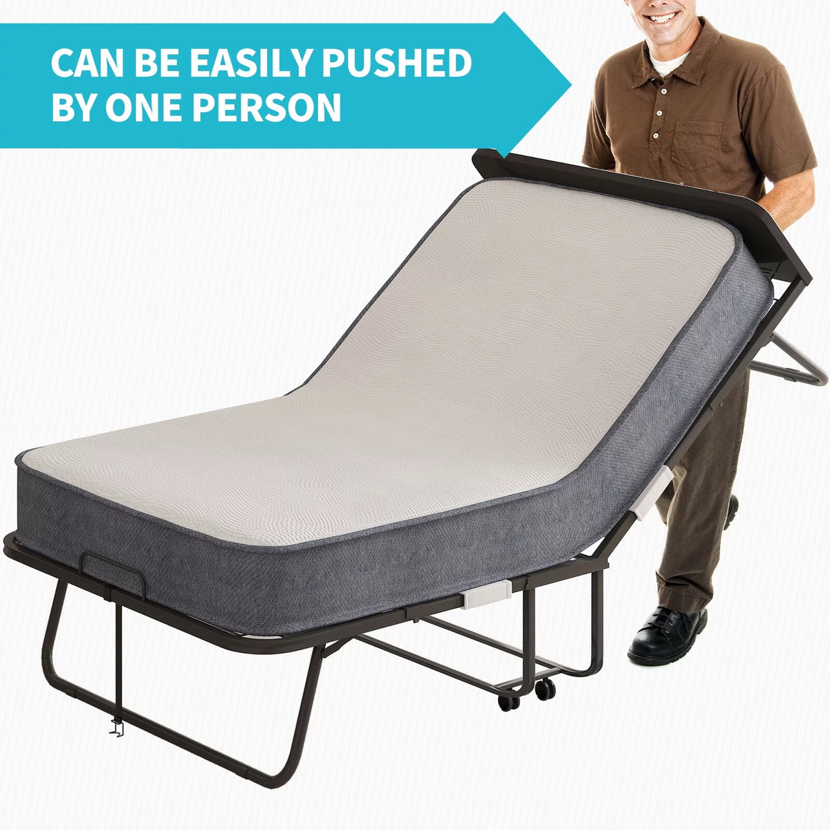 Folding Bed with Memory Foam Mattress and Headboard R644827
