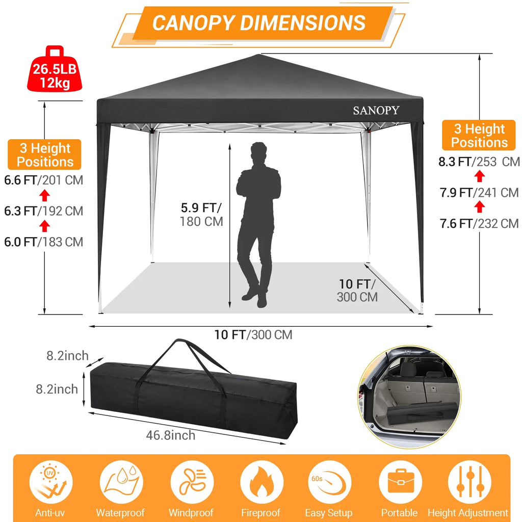 10'x10' Pop Up Canopy Tent with Sandbag & Carrying Bag, Khaki R980627
