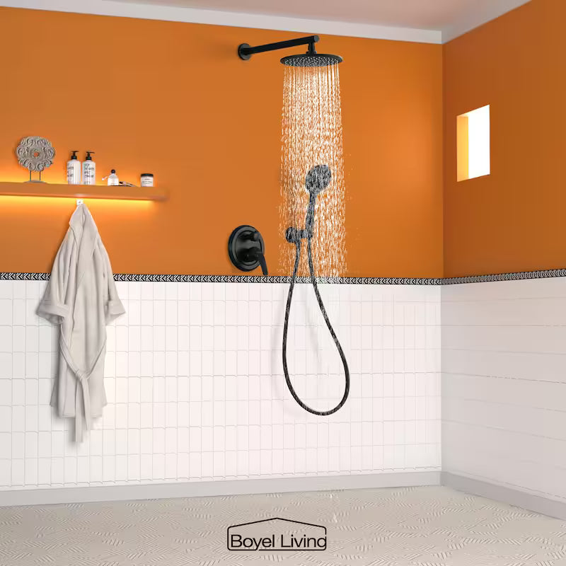 Wall Mount Dual Shower Heads with Pressure Balance Valve in Matte Black P935