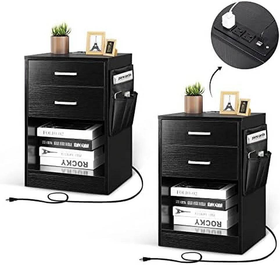 White Nightstand with Charging Station and USB Ports J822