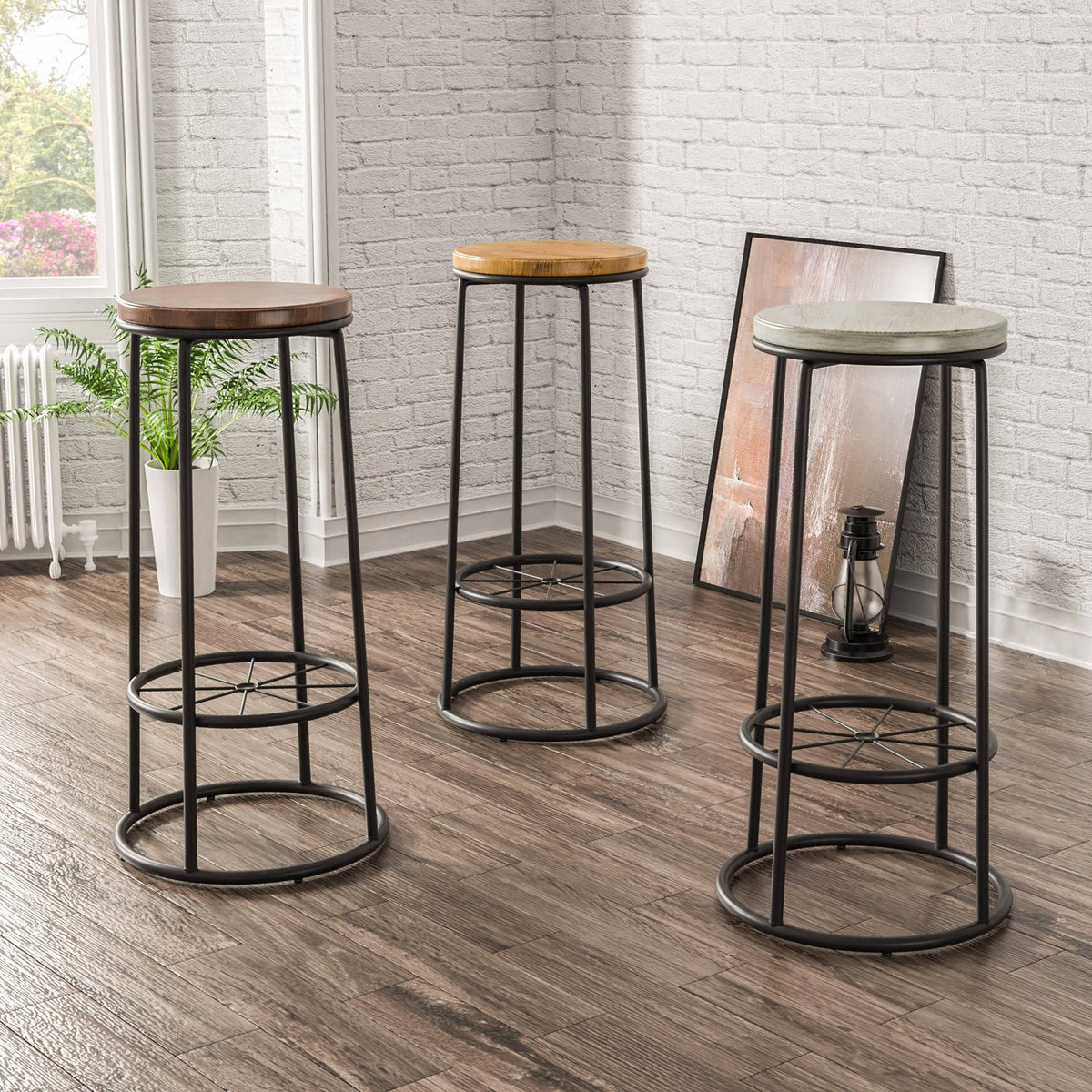 Rustic Metal Barstools Set of 2 A767