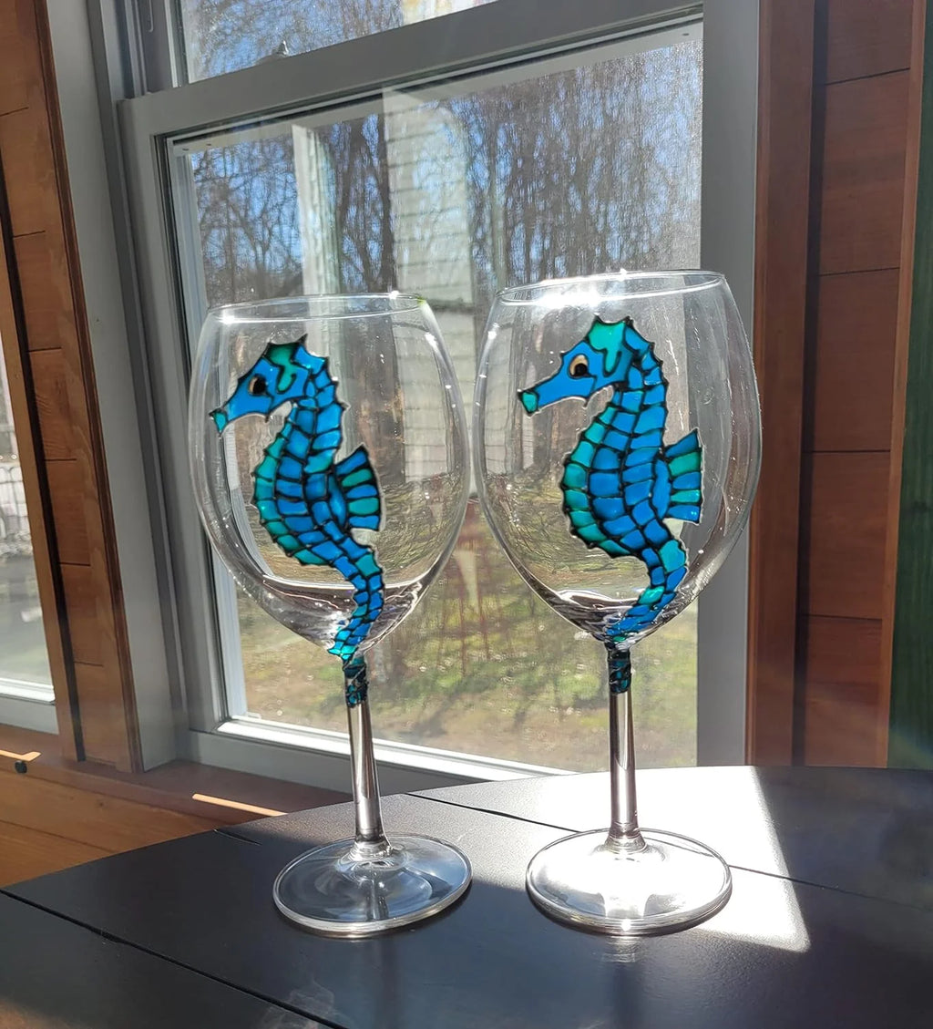 Blue Green Hand Painted Wine Glasses Set Of 2 C568921