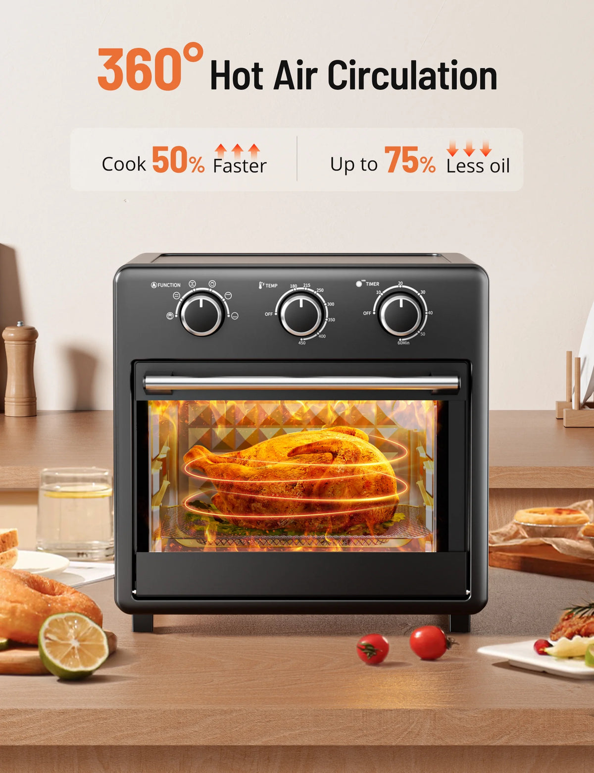 17QT Large Capacity 6-in-1 Air Fryer Toaster Oven T255162