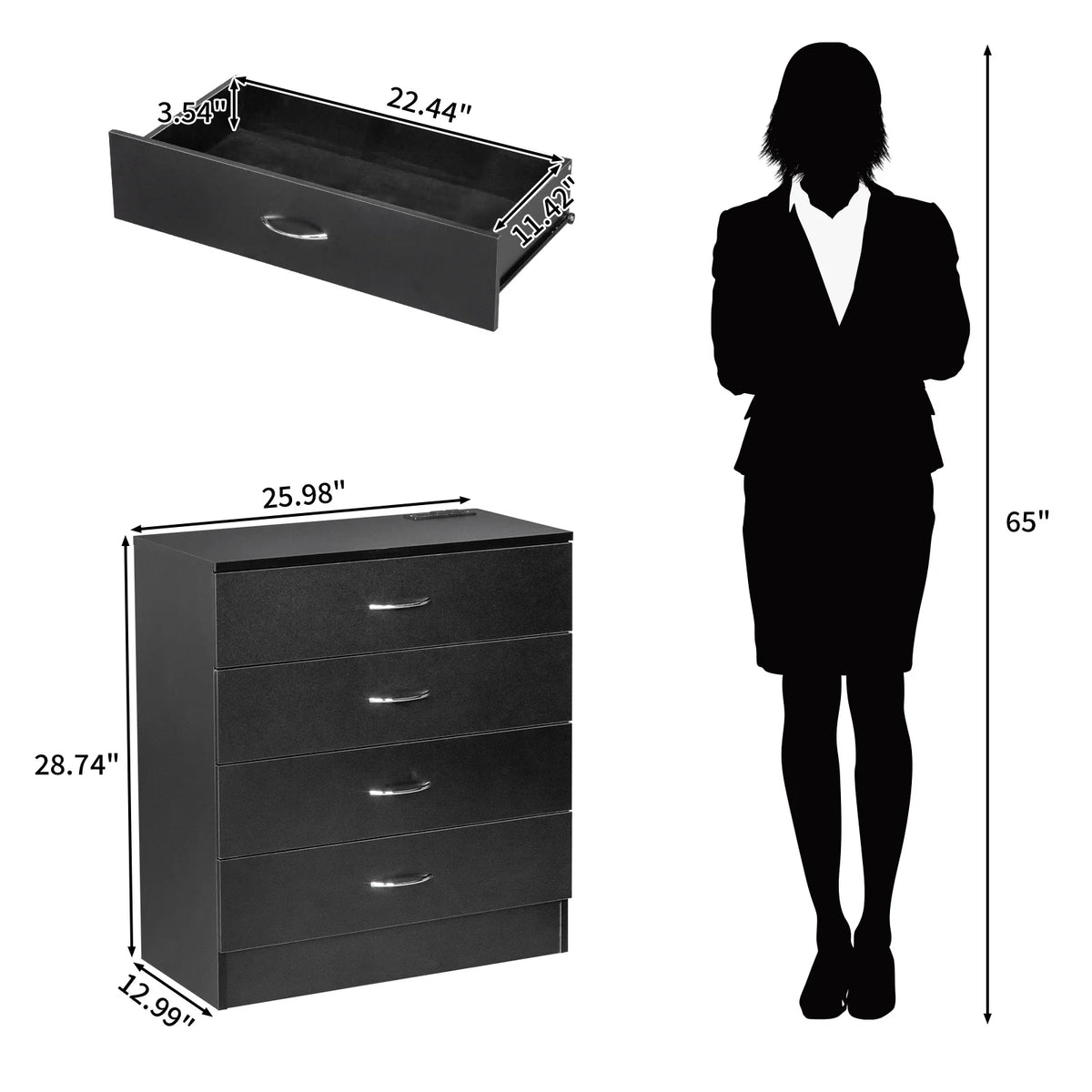 Black 4 Drawer Dresser with Power Outlets C58824