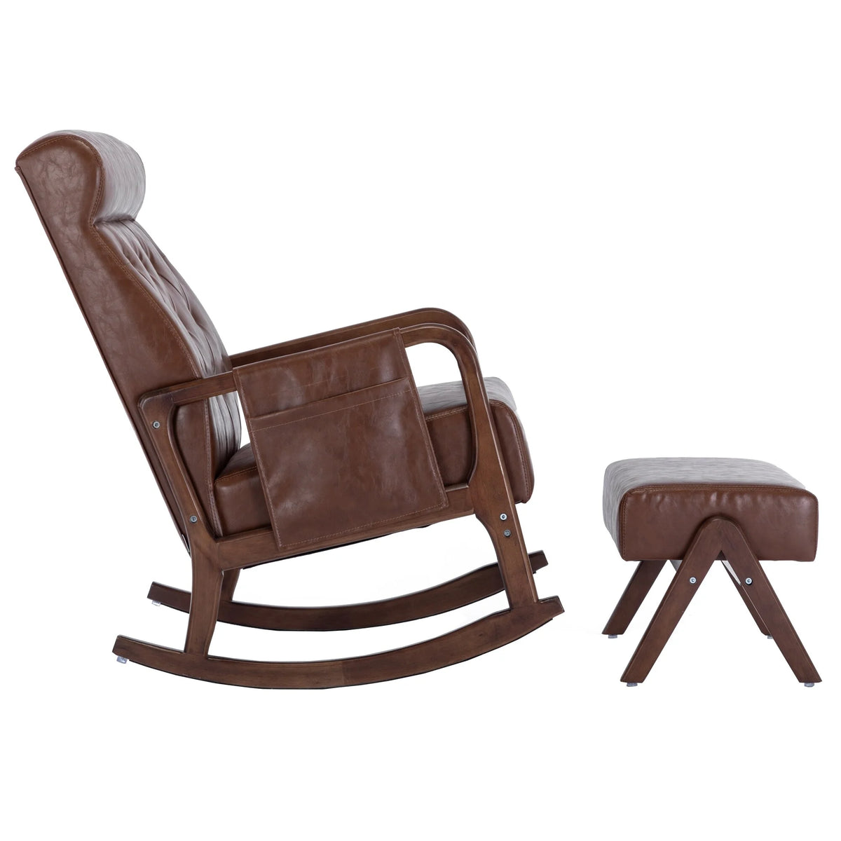Polyester Upholstered High Backrest Accent Glider Rocker Chair With Ottoman Brown A63298