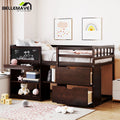 Twin Size Loft Bed with Rolling Desk, Storage Shelves and Chalkboard B3178