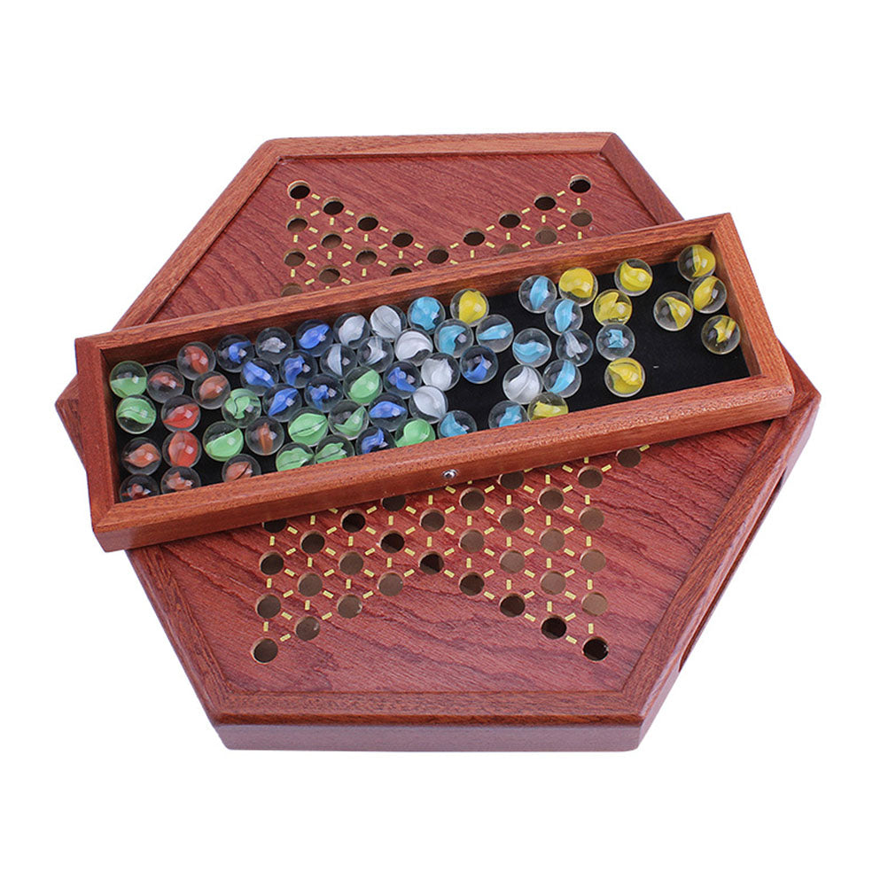 Chinese Checkers Wooden Board Game with Drawer Glass Marbles M810