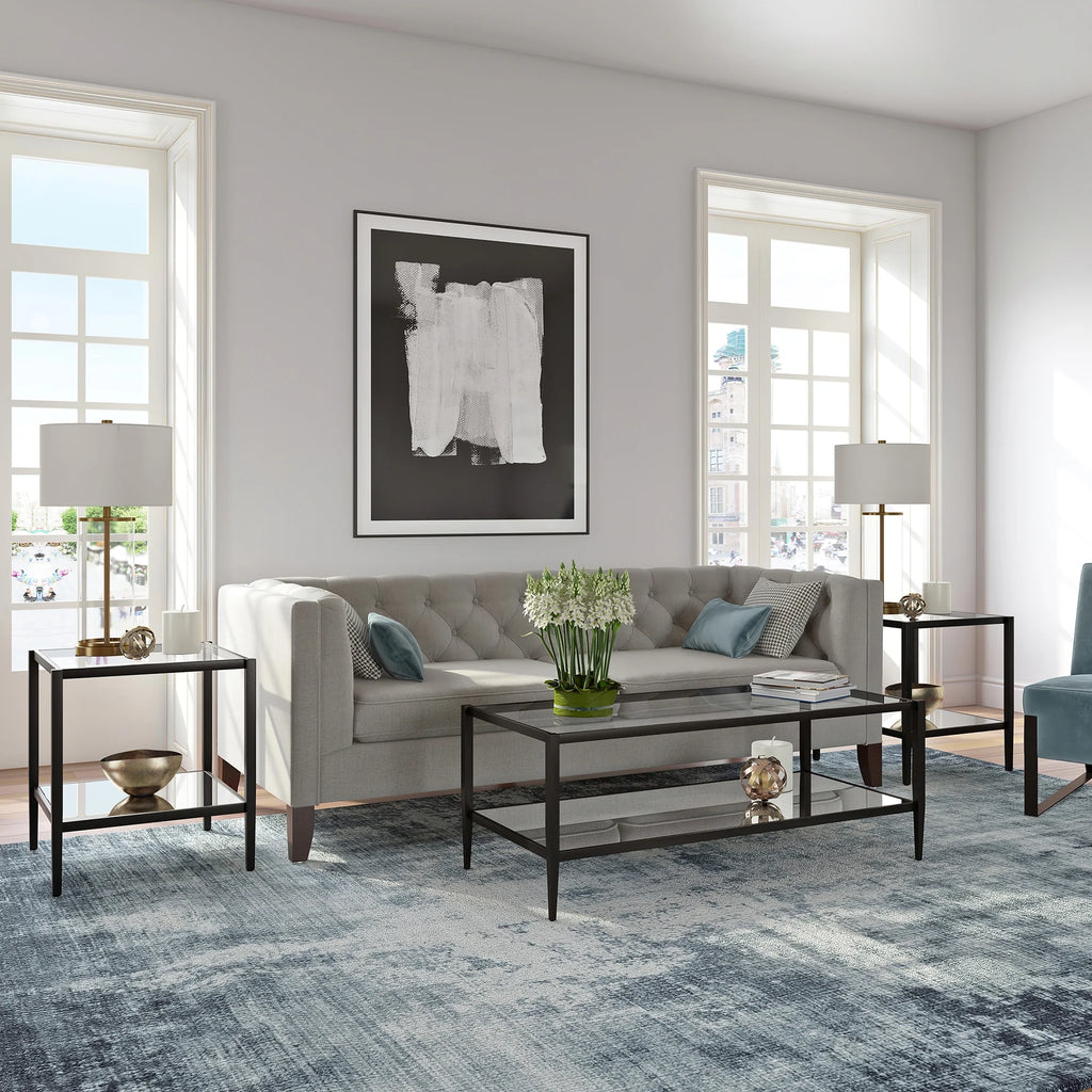 Blackened Bronze 20" Wide Square Side Table with Mirror Shelf I159