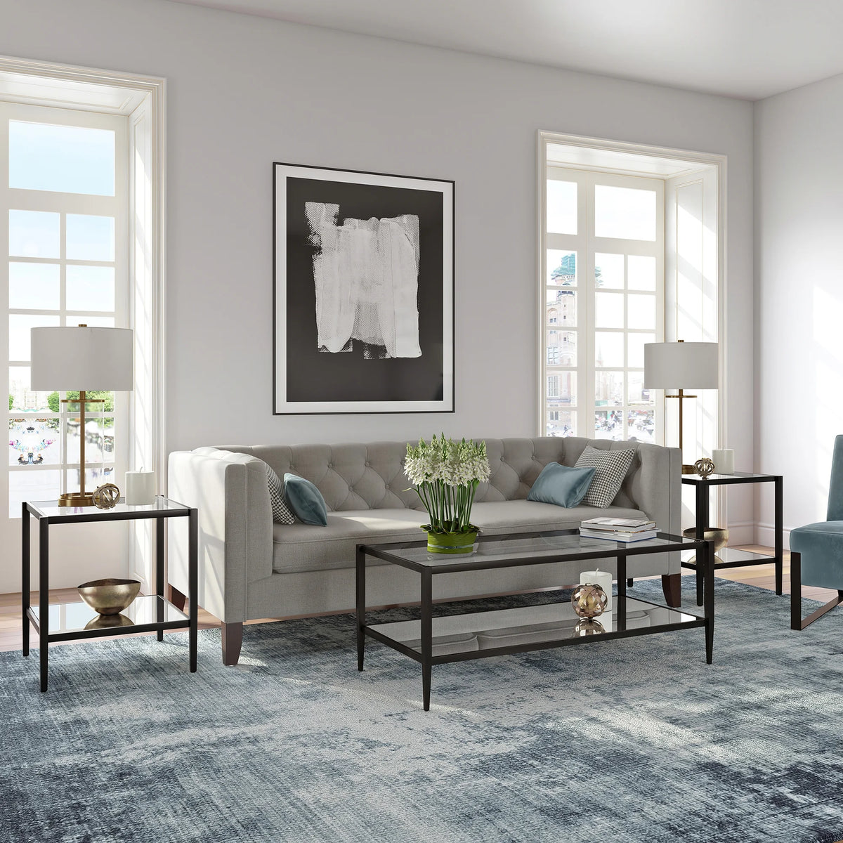 Blackened Bronze 20" Wide Square Side Table with Mirror Shelf I159