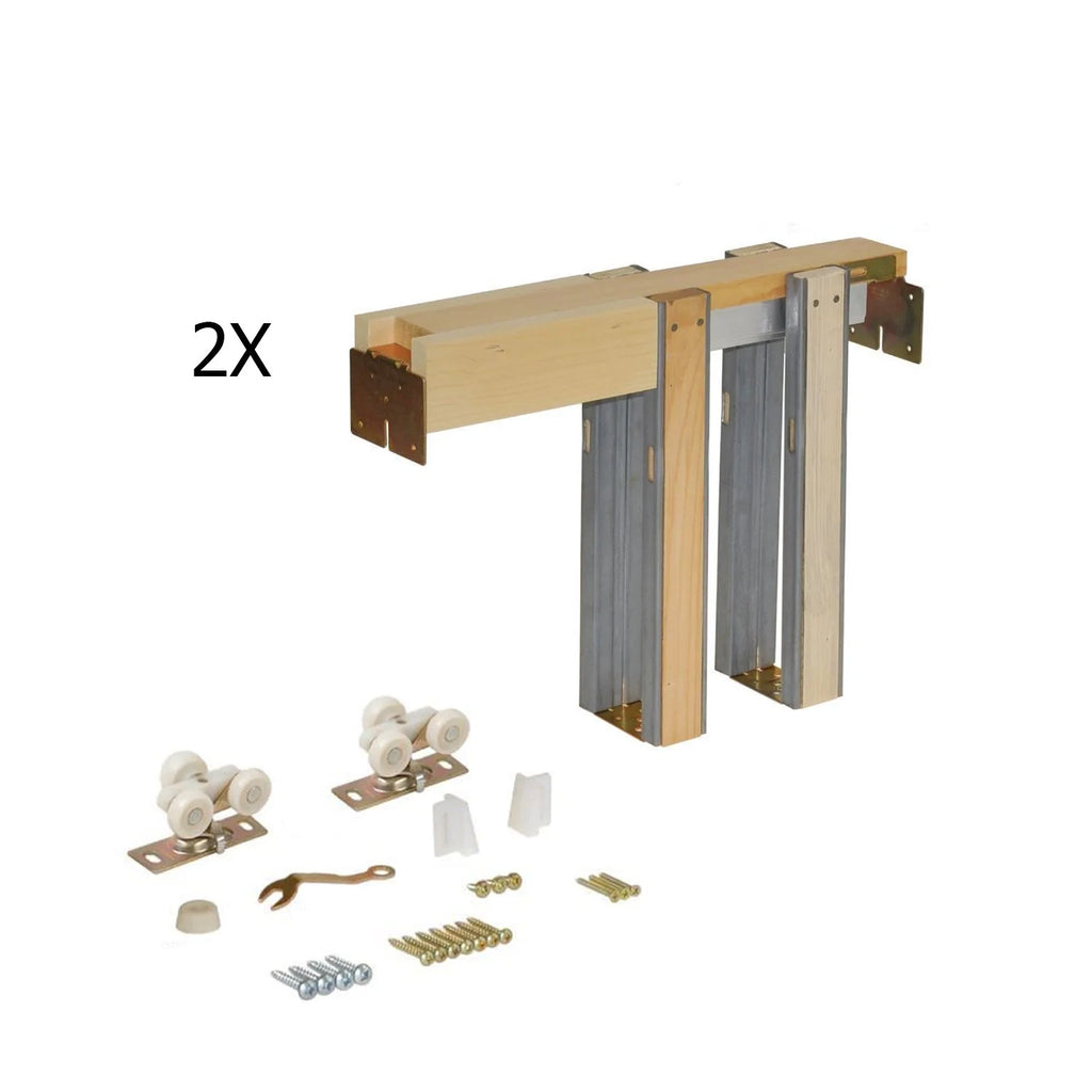 White Silk MDF Double Pocket Doors with Kit Rail Hardware T87588