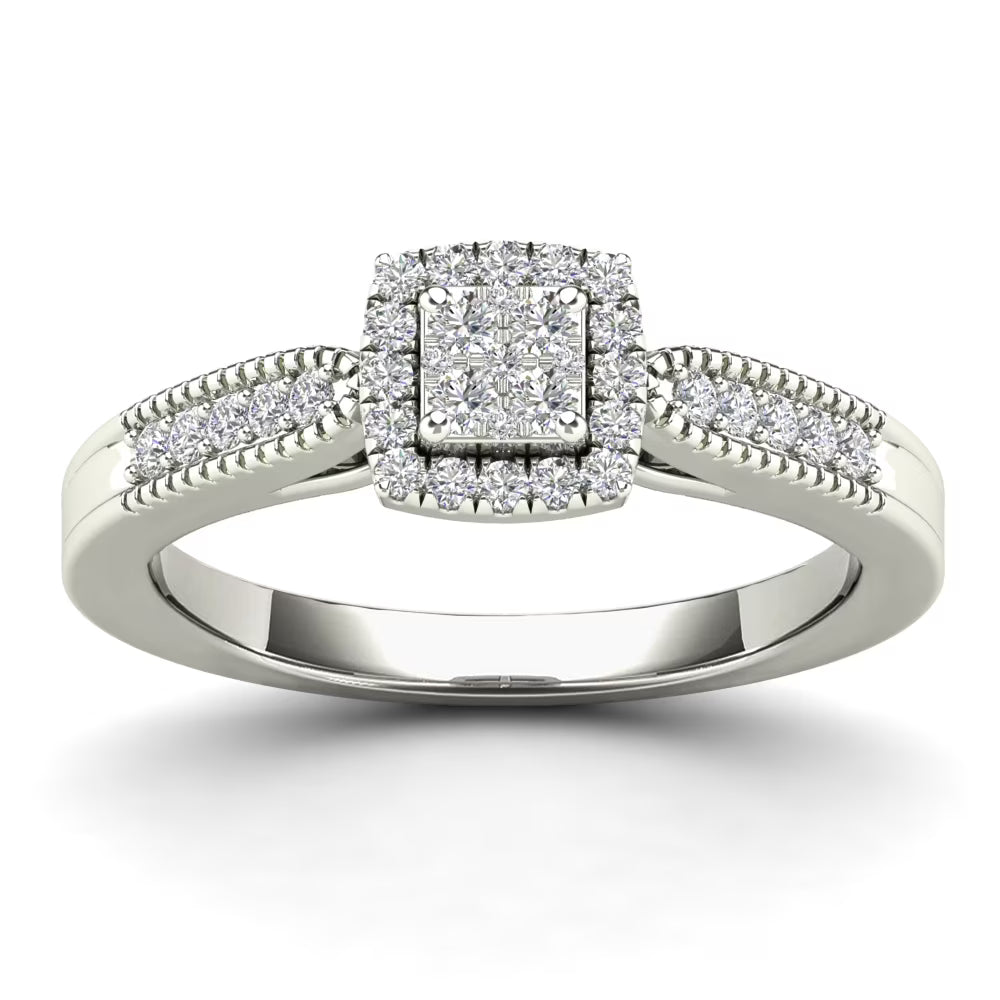 10K White Gold Diamond Square Frame Engagement Ring Q73104