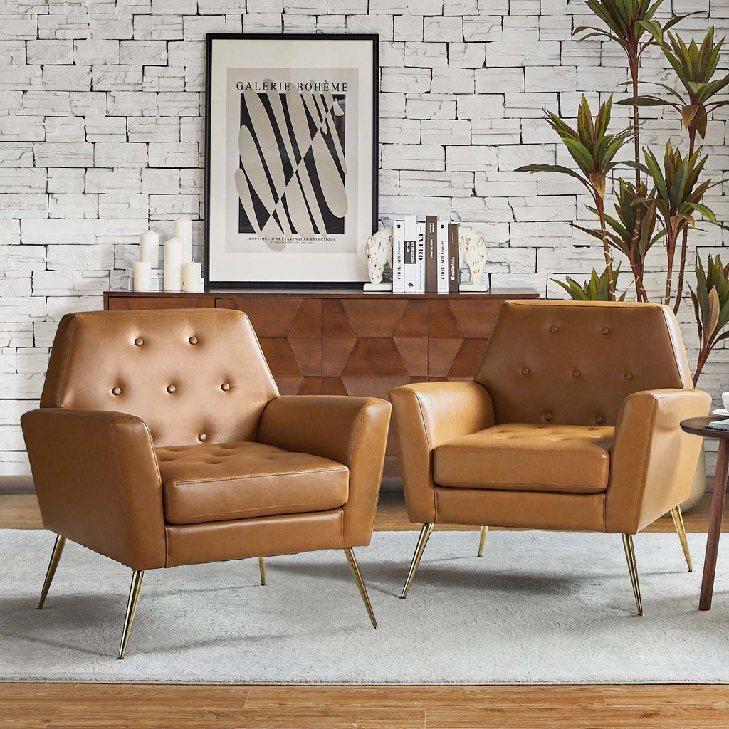 Leather Button-Tufted Arm Chair Set of 2 C82622