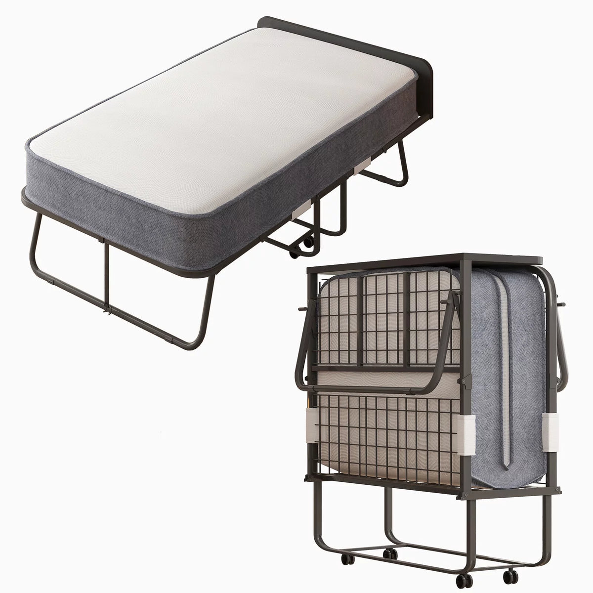 Folding Bed with Memory Foam Mattress and Headboard R644827